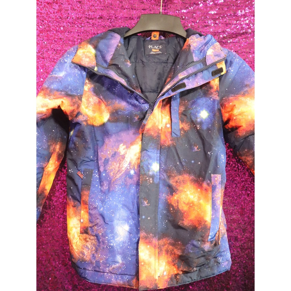Blue Galaxy Puffer Jacket M 7/8 The Childrens Place Boys Hooded Outerwear Shell
